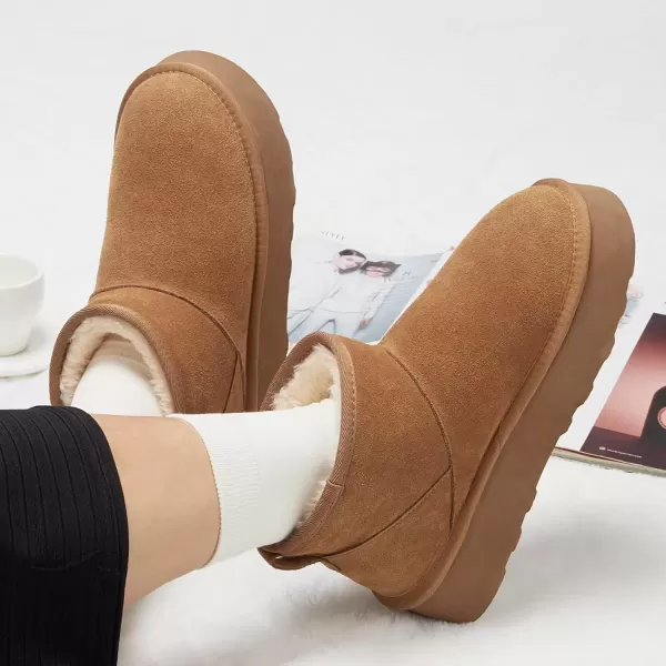 imageATHMILE Boots for Women Suede Platform Boot Winter Warm Ankle Snow Womens Boots Classic Ultra Mini Comfortable Slip On Outdoor Fashion 2024Chestnut