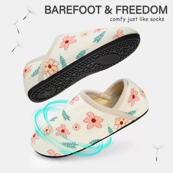 imageATHMILE House Slippers for Women Men Indoor Barefoot Slippers Socks Furry Slip on House Shoes Cozy Comfy Slippers for Home Bedroom Travel YogaBeige Flower