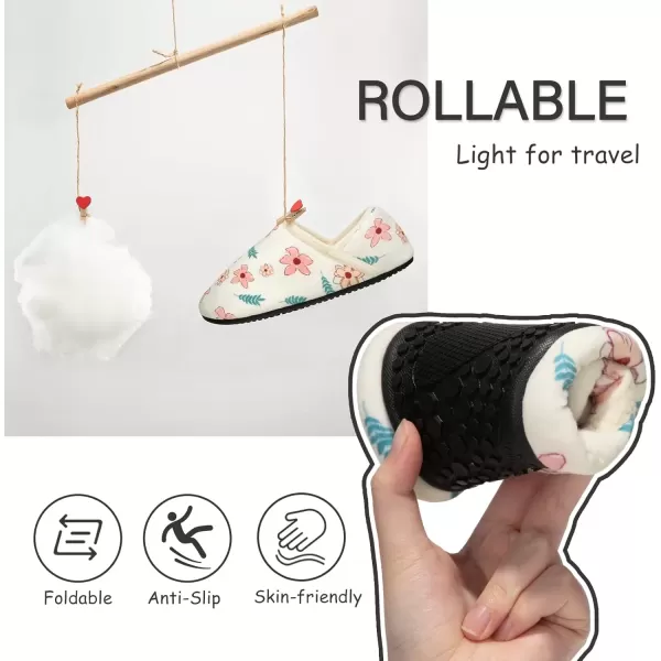 imageATHMILE House Slippers for Women Men Indoor Barefoot Slippers Socks Furry Slip on House Shoes Cozy Comfy Slippers for Home Bedroom Travel YogaBeige Flower