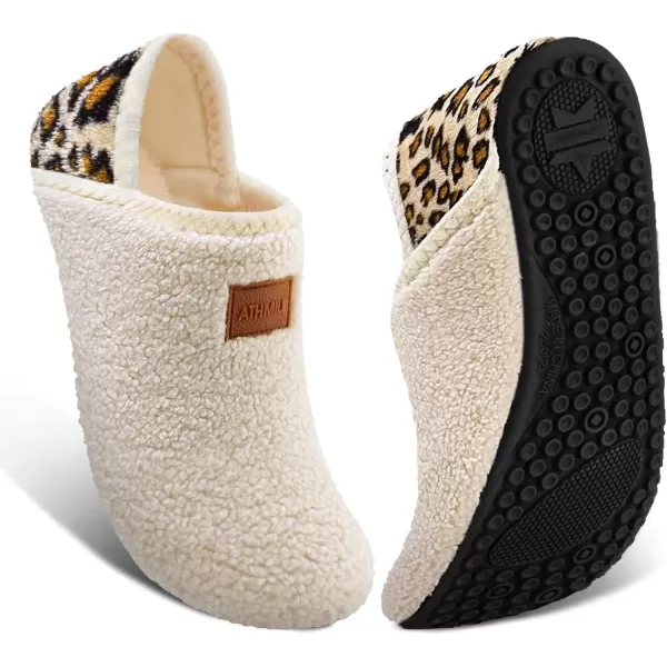 imageATHMILE House Slippers for Women Men Indoor Barefoot Slippers Socks Furry Slip on House Shoes Cozy Comfy Slippers for Home Bedroom Travel YogaBeige Leopard