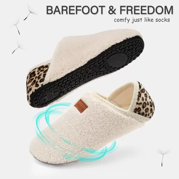 imageATHMILE House Slippers for Women Men Indoor Barefoot Slippers Socks Furry Slip on House Shoes Cozy Comfy Slippers for Home Bedroom Travel YogaBeige Leopard