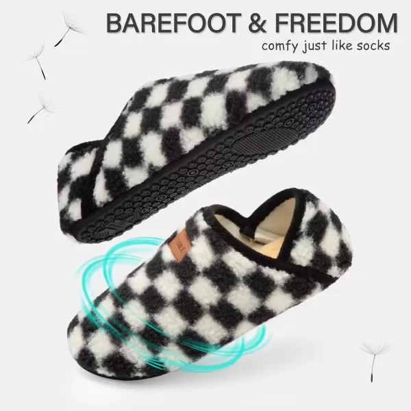 imageATHMILE House Slippers for Women Men Indoor Barefoot Slippers Socks Furry Slip on House Shoes Cozy Comfy Slippers for Home Bedroom Travel YogaBlack Checkered