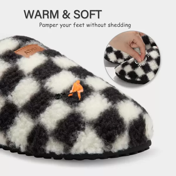 imageATHMILE House Slippers for Women Men Indoor Barefoot Slippers Socks Furry Slip on House Shoes Cozy Comfy Slippers for Home Bedroom Travel YogaBlack Checkered