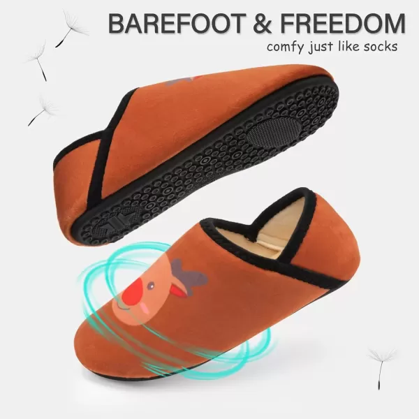 imageATHMILE House Slippers for Women Men Indoor Barefoot Slippers Socks Furry Slip on House Shoes Cozy Comfy Slippers for Home Bedroom Travel YogaBrown Deer