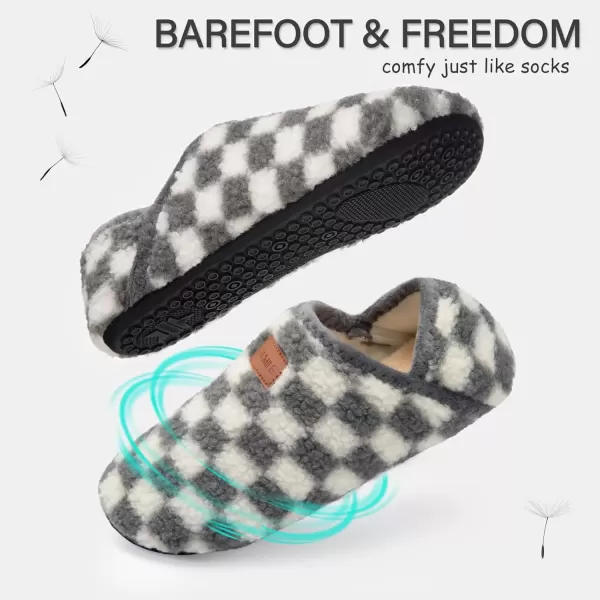 imageATHMILE House Slippers for Women Men Indoor Barefoot Slippers Socks Furry Slip on House Shoes Cozy Comfy Slippers for Home Bedroom Travel YogaGrey Checkered