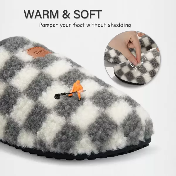 imageATHMILE House Slippers for Women Men Indoor Barefoot Slippers Socks Furry Slip on House Shoes Cozy Comfy Slippers for Home Bedroom Travel YogaGrey Checkered