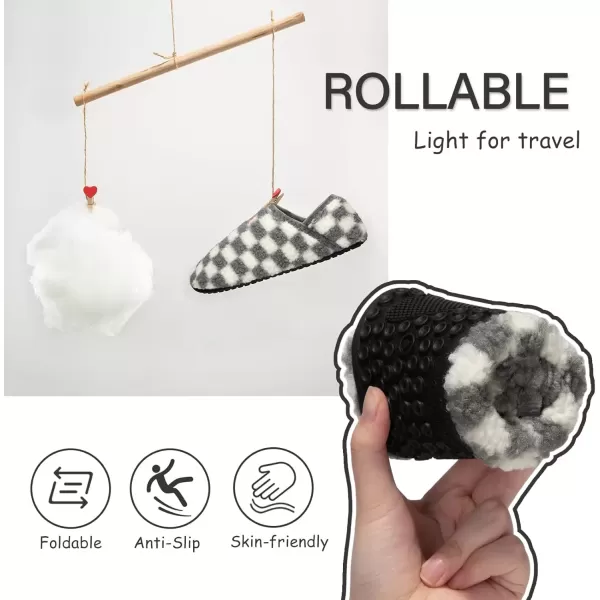 imageATHMILE House Slippers for Women Men Indoor Barefoot Slippers Socks Furry Slip on House Shoes Cozy Comfy Slippers for Home Bedroom Travel YogaGrey Checkered