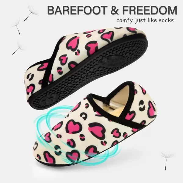 imageATHMILE House Slippers for Women Men Indoor Barefoot Slippers Socks Furry Slip on House Shoes Cozy Comfy Slippers for Home Bedroom Travel YogaLove Leopard