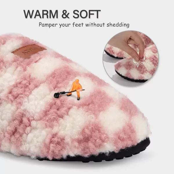 imageATHMILE House Slippers for Women Men Indoor Barefoot Slippers Socks Furry Slip on House Shoes Cozy Comfy Slippers for Home Bedroom Travel YogaPink Checkered