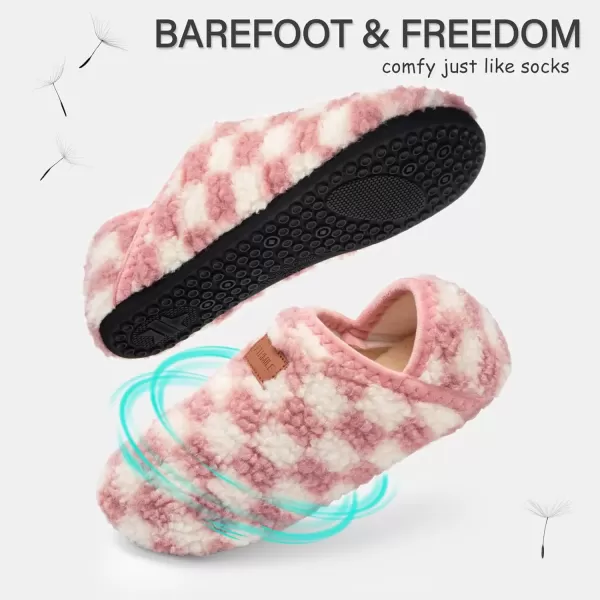 imageATHMILE House Slippers for Women Men Indoor Barefoot Slippers Socks Furry Slip on House Shoes Cozy Comfy Slippers for Home Bedroom Travel YogaPink Checkered