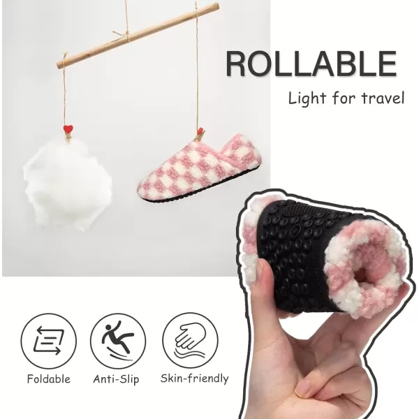 imageATHMILE House Slippers for Women Men Indoor Barefoot Slippers Socks Furry Slip on House Shoes Cozy Comfy Slippers for Home Bedroom Travel YogaPink Checkered