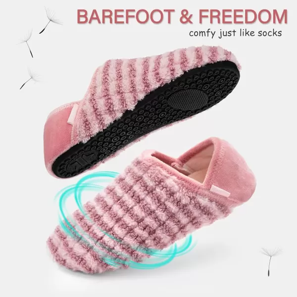 imageATHMILE House Slippers for Women Men Indoor Barefoot Slippers Socks Furry Slip on House Shoes Cozy Comfy Slippers for Home Bedroom Travel YogaPink Striped