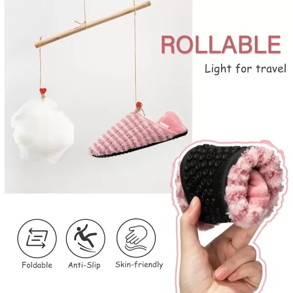 imageATHMILE House Slippers for Women Men Indoor Barefoot Slippers Socks Furry Slip on House Shoes Cozy Comfy Slippers for Home Bedroom Travel YogaPink Striped