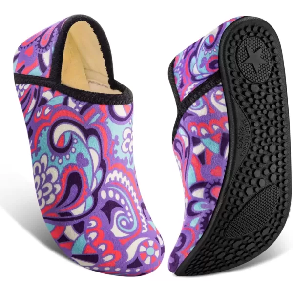imageATHMILE House Slippers for Women Men Indoor Barefoot Slippers Socks Furry Slip on House Shoes Cozy Comfy Slippers for Home Bedroom Travel YogaPurple Ripple