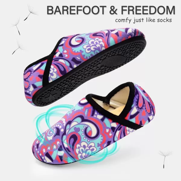imageATHMILE House Slippers for Women Men Indoor Barefoot Slippers Socks Furry Slip on House Shoes Cozy Comfy Slippers for Home Bedroom Travel YogaPurple Ripple