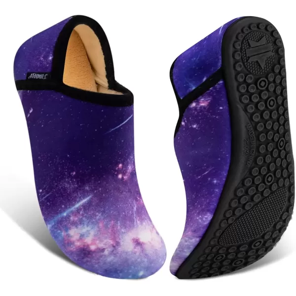 imageATHMILE House Slippers for Women Men Indoor Barefoot Slippers Socks Furry Slip on House Shoes Cozy Comfy Slippers for Home Bedroom Travel YogaPurple Star