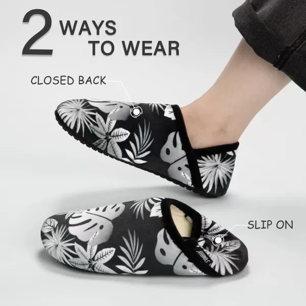 imageATHMILE House Slippers for Women Men Indoor Barefoot Slippers Socks Furry Slip on House Shoes Cozy Comfy Slippers for Home Bedroom Travel YogaWhite Plant