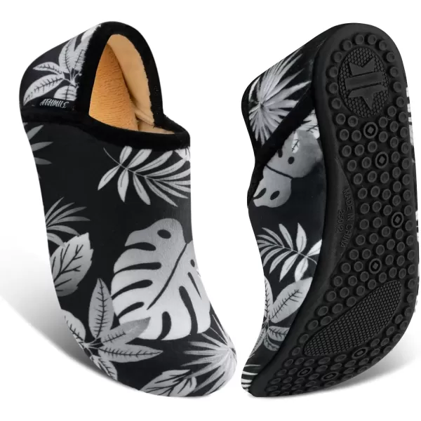 imageATHMILE House Slippers for Women Men Indoor Barefoot Slippers Socks Furry Slip on House Shoes Cozy Comfy Slippers for Home Bedroom Travel YogaWhite Plant