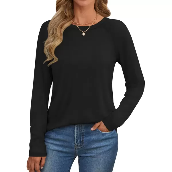 imageATHMILE Long Sleeve Shirts for Women Fall Outfit 2024 Fashion Casual T Shirt Round Neck Basic Loose Tunic TopsBlack