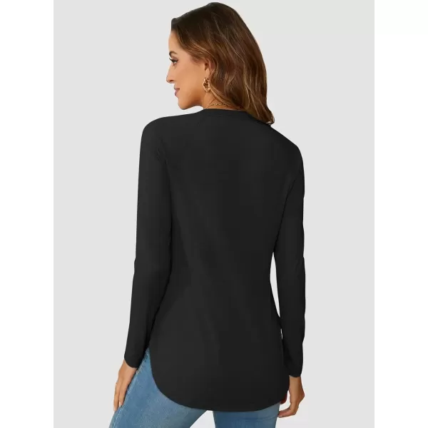 imageATHMILE Long Sleeve Shirts for Women Fall Outfit 2024 Fashion Casual T Shirt Round Neck Basic Loose Tunic TopsBlack