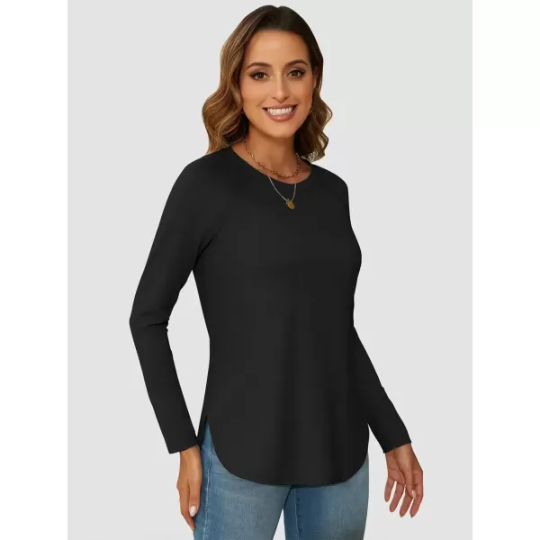 imageATHMILE Long Sleeve Shirts for Women Fall Outfit 2024 Fashion Casual T Shirt Round Neck Basic Loose Tunic TopsBlack