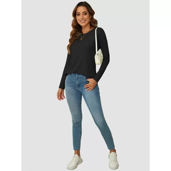 imageATHMILE Long Sleeve Shirts for Women Fall Outfit 2024 Fashion Casual T Shirt Round Neck Basic Loose Tunic TopsBlack