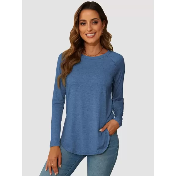 imageATHMILE Long Sleeve Shirts for Women Fall Outfit 2024 Fashion Casual T Shirt Round Neck Basic Loose Tunic TopsBlue