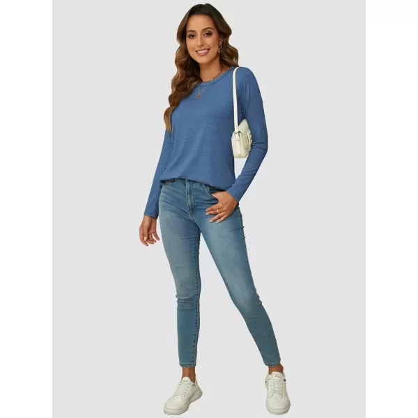 imageATHMILE Long Sleeve Shirts for Women Fall Outfit 2024 Fashion Casual T Shirt Round Neck Basic Loose Tunic TopsBlue