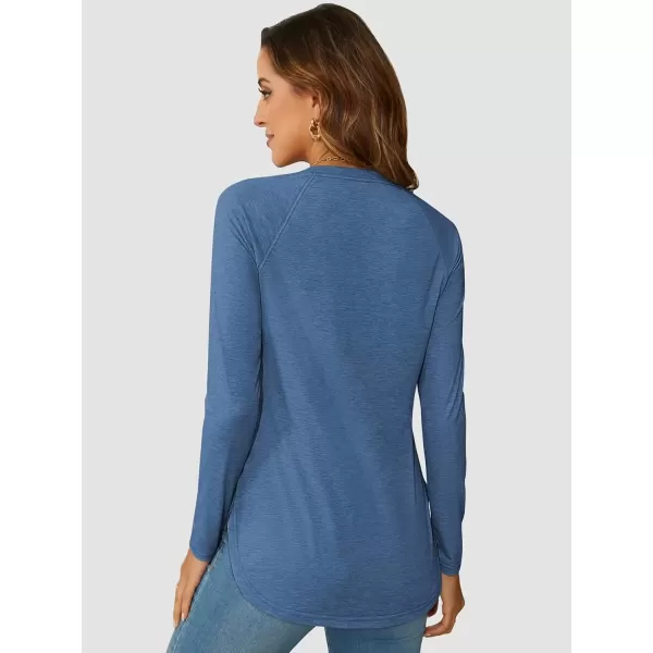 imageATHMILE Long Sleeve Shirts for Women Fall Outfit 2024 Fashion Casual T Shirt Round Neck Basic Loose Tunic TopsBlue