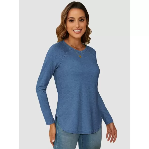 imageATHMILE Long Sleeve Shirts for Women Fall Outfit 2024 Fashion Casual T Shirt Round Neck Basic Loose Tunic TopsBlue