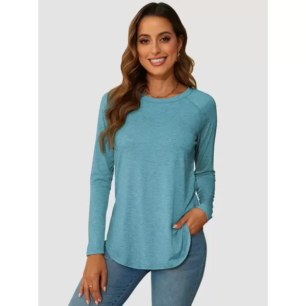 imageATHMILE Long Sleeve Shirts for Women Fall Outfit 2024 Fashion Casual T Shirt Round Neck Basic Loose Tunic TopsBlue Green