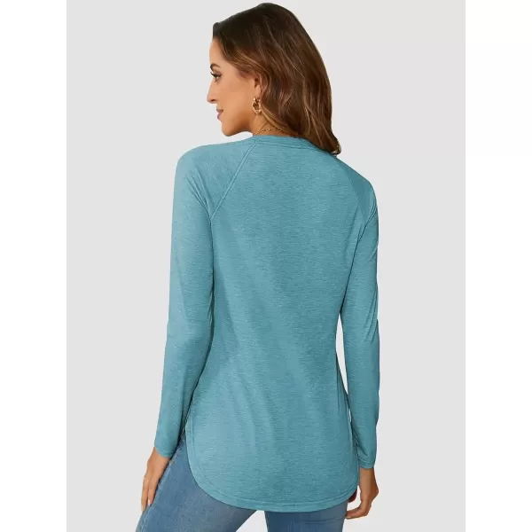 imageATHMILE Long Sleeve Shirts for Women Fall Outfit 2024 Fashion Casual T Shirt Round Neck Basic Loose Tunic TopsBlue Green