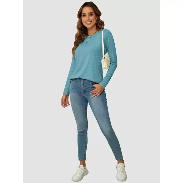 imageATHMILE Long Sleeve Shirts for Women Fall Outfit 2024 Fashion Casual T Shirt Round Neck Basic Loose Tunic TopsBlue Green
