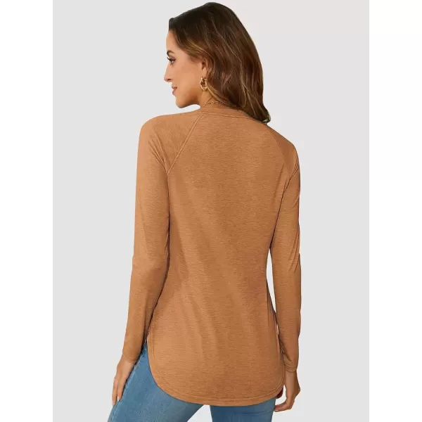 imageATHMILE Long Sleeve Shirts for Women Fall Outfit 2024 Fashion Casual T Shirt Round Neck Basic Loose Tunic TopsBurnt Orange