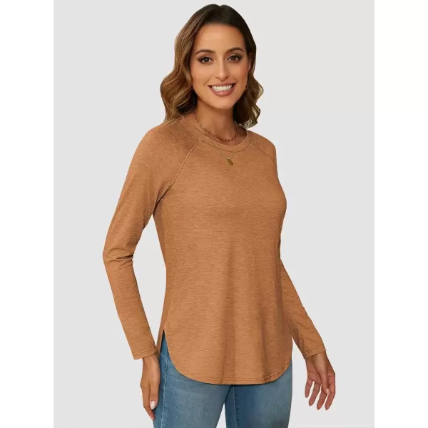 imageATHMILE Long Sleeve Shirts for Women Fall Outfit 2024 Fashion Casual T Shirt Round Neck Basic Loose Tunic TopsBurnt Orange