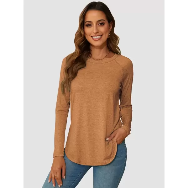 imageATHMILE Long Sleeve Shirts for Women Fall Outfit 2024 Fashion Casual T Shirt Round Neck Basic Loose Tunic TopsBurnt Orange