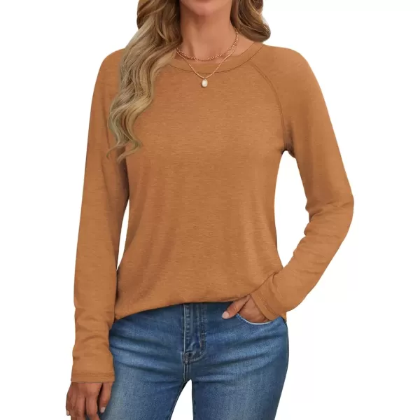 imageATHMILE Long Sleeve Shirts for Women Fall Outfit 2024 Fashion Casual T Shirt Round Neck Basic Loose Tunic TopsBurnt Orange