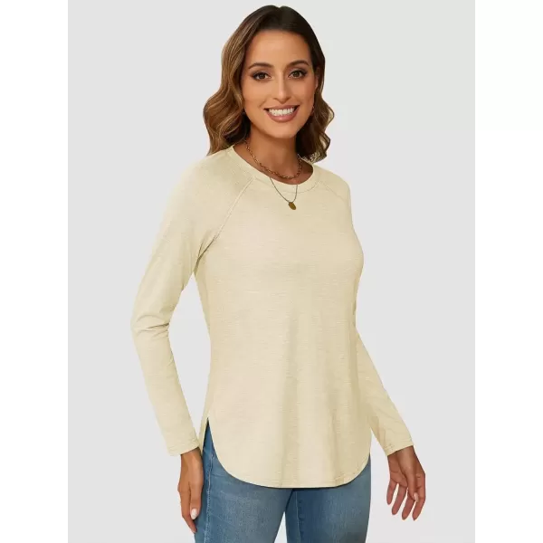 imageATHMILE Long Sleeve Shirts for Women Fall Outfit 2024 Fashion Casual T Shirt Round Neck Basic Loose Tunic TopsCream