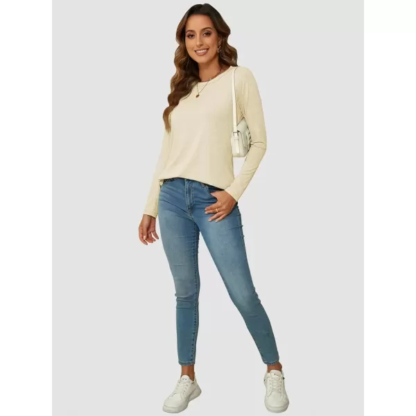 imageATHMILE Long Sleeve Shirts for Women Fall Outfit 2024 Fashion Casual T Shirt Round Neck Basic Loose Tunic TopsCream