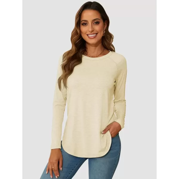 imageATHMILE Long Sleeve Shirts for Women Fall Outfit 2024 Fashion Casual T Shirt Round Neck Basic Loose Tunic TopsCream
