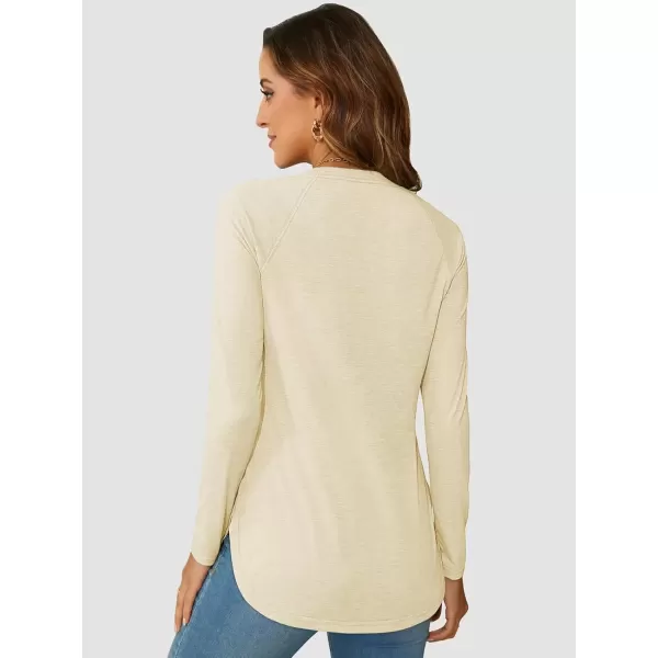 imageATHMILE Long Sleeve Shirts for Women Fall Outfit 2024 Fashion Casual T Shirt Round Neck Basic Loose Tunic TopsCream
