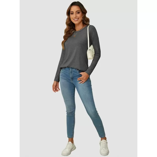 imageATHMILE Long Sleeve Shirts for Women Fall Outfit 2024 Fashion Casual T Shirt Round Neck Basic Loose Tunic TopsDark Grey