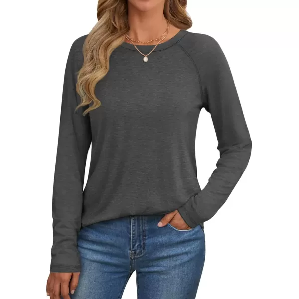 imageATHMILE Long Sleeve Shirts for Women Fall Outfit 2024 Fashion Casual T Shirt Round Neck Basic Loose Tunic TopsDark Grey