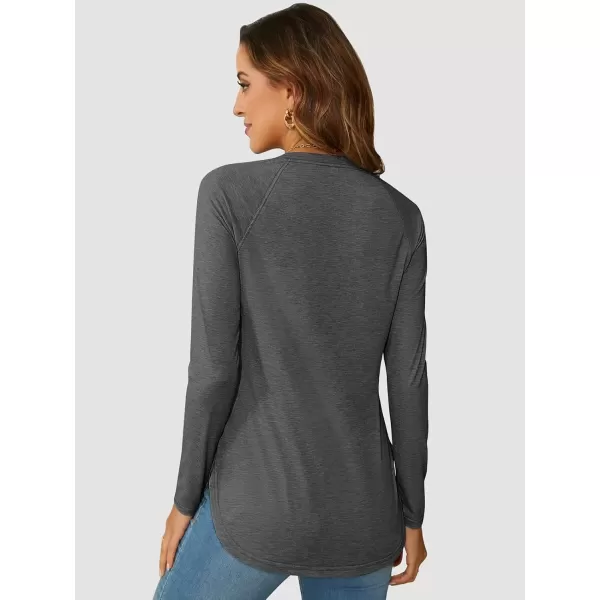 imageATHMILE Long Sleeve Shirts for Women Fall Outfit 2024 Fashion Casual T Shirt Round Neck Basic Loose Tunic TopsDark Grey