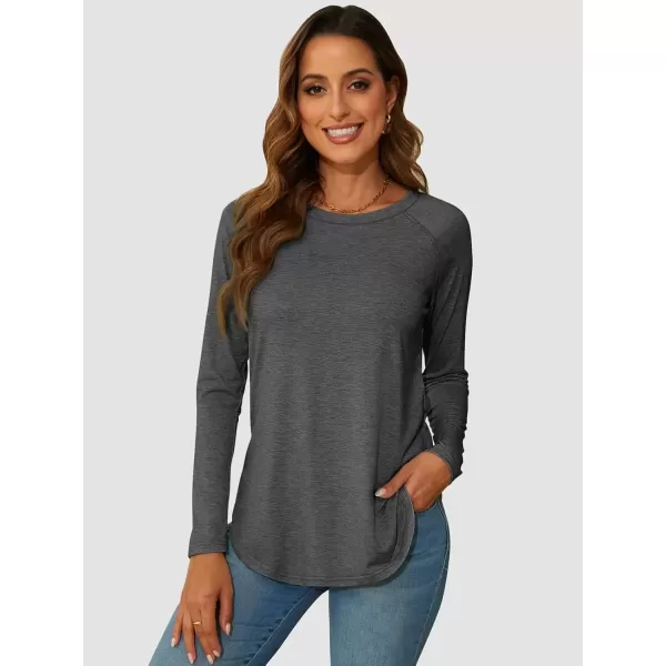 imageATHMILE Long Sleeve Shirts for Women Fall Outfit 2024 Fashion Casual T Shirt Round Neck Basic Loose Tunic TopsDark Grey