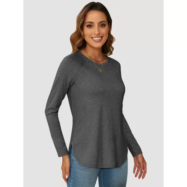 imageATHMILE Long Sleeve Shirts for Women Fall Outfit 2024 Fashion Casual T Shirt Round Neck Basic Loose Tunic TopsDark Grey