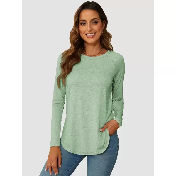imageATHMILE Long Sleeve Shirts for Women Fall Outfit 2024 Fashion Casual T Shirt Round Neck Basic Loose Tunic TopsGrey Green