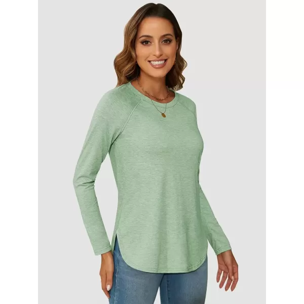 imageATHMILE Long Sleeve Shirts for Women Fall Outfit 2024 Fashion Casual T Shirt Round Neck Basic Loose Tunic TopsGrey Green