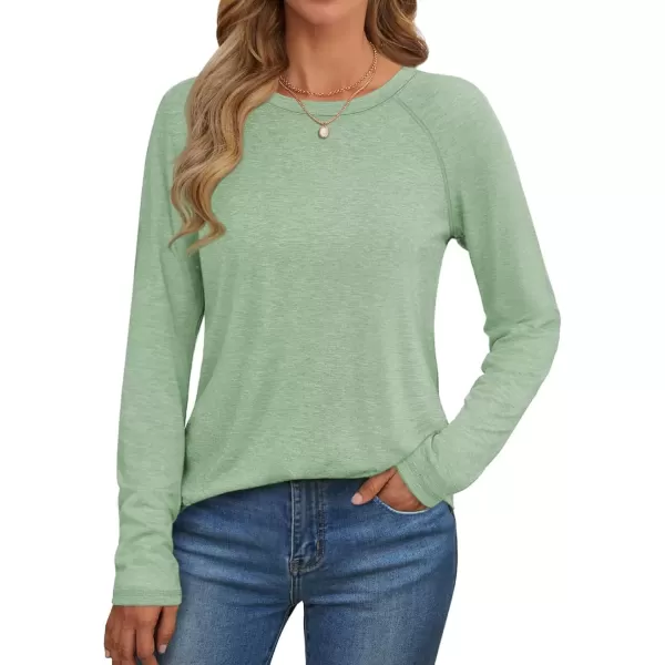 imageATHMILE Long Sleeve Shirts for Women Fall Outfit 2024 Fashion Casual T Shirt Round Neck Basic Loose Tunic TopsGrey Green
