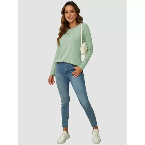 imageATHMILE Long Sleeve Shirts for Women Fall Outfit 2024 Fashion Casual T Shirt Round Neck Basic Loose Tunic TopsGrey Green